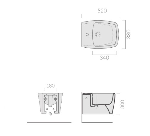 Биде GALASSIA SA02 8970AT подвесное с одним отверстием цвет серый