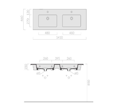 Раковина GALASSIA EDEN 7228SF двойная подвесная или встраиваемая сверху без отверстий с переливом цвет белый глянцевый