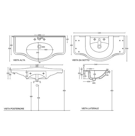 Раковина GALASSIA ETHOS 8435 подвесная или встраиваемая сверху с тремя отверстиями с переливом цвет белый глянцевый