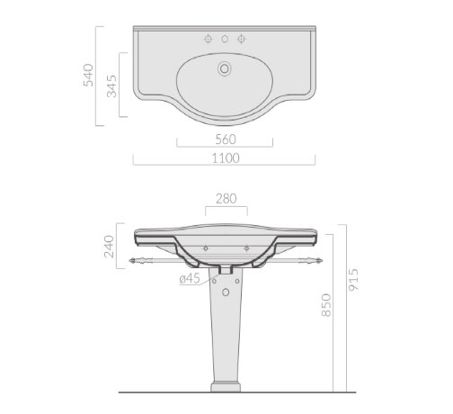 Раковина GALASSIA ETHOS 8435M подвесная или встраиваемая сверху с одним отверстием с переливом цвет белый глянцевый