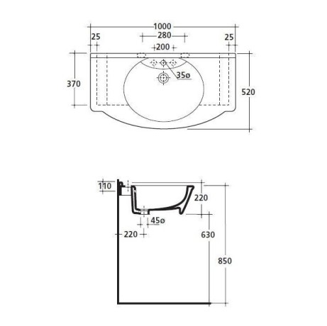 Раковина GALASSIA EGO 6009 подвесная с одним отверстием с переливом цвет белый глянцевый