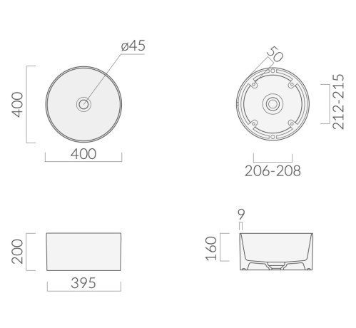 Раковина GALASSIA CORE 7306 NEMT накладная без перелива цвет черный матовый