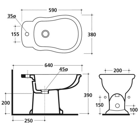 Биде GALASSIA ETHOS 8407M напольное с одним отверстием с крепежом цвет белый глянцевый