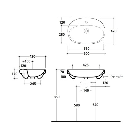 Раковина GALASSIA Ergo 7118 встраиваемая сверху с одним отверстием с переливом цвет белый глянцевый