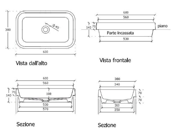 Раковина GALASSIA MEG11 5452 NE накладная без отверстий без перелива цвет черный глянцевый