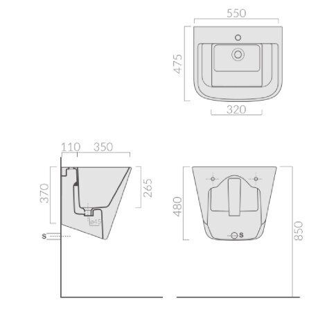 Раковина GALASSIA MEG11 5482 хозяйственная подвесная с одним отверстием c переливом цвет белый глянцевый