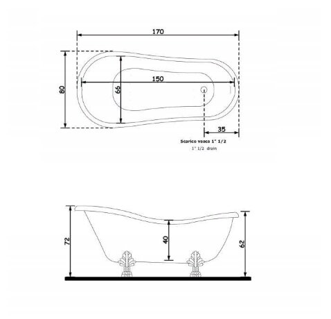Ванна GALASSIA ETHOS 8497 OR напольная отдельностоящая цвет черный глянцевый с ножками цвет золото